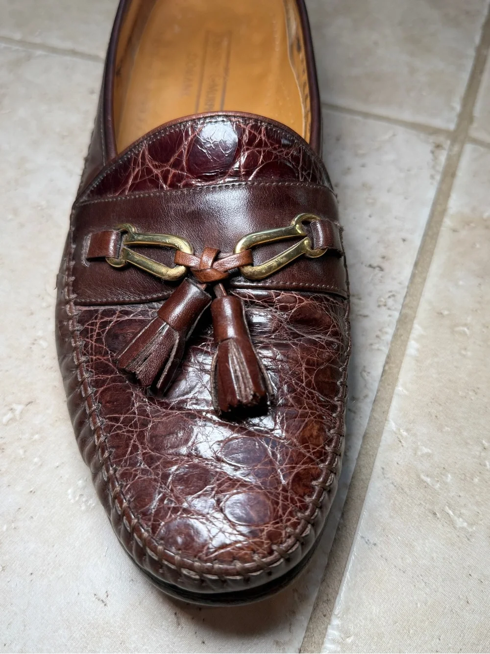 Johnston & Murphy Crocodile-Texture Tassel Leather Loafers
